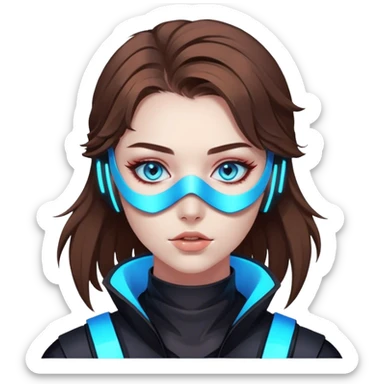neon cyberpunk style 
girl with brown hair and blue eyes wearing a mask sticker