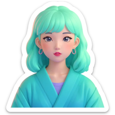 Vaporwave aesthetic Japanese girl with pastel gradient hair, 80s retro style, sunset grid background, pink and teal color scheme, nostalgic aesthetic sticker