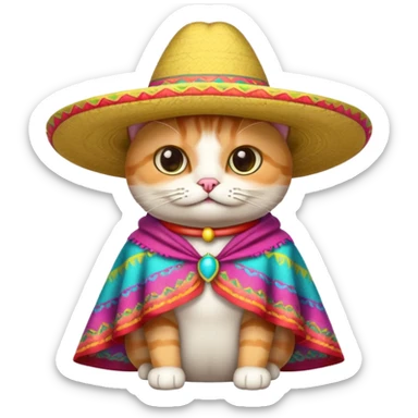 Cat wearing a sombrero with a mustache and poncho. sticker