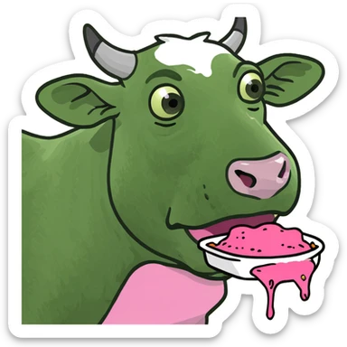 female Cow eating pink slop sticker