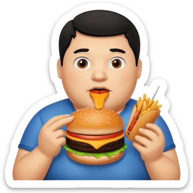 Fat guy eating food black hair sticker
