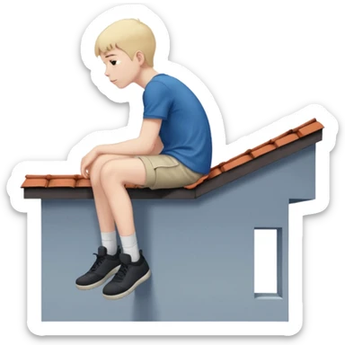 Ragazzo seduto su un tetto di un palazzo, con le gambe a penzoloni sul vuoto in 2d qundi di profilo sticker