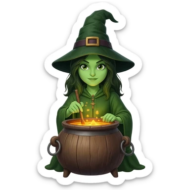 green witch cooking potion sticker