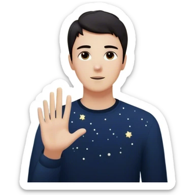 A young man in a vast, dark starry universe, surrounded by floating particles of light space. Each particle represents a choice, a moment, a memory—his personal universe. He reaches out, touching one, knowing that everything he does stays in this space forever. universe around him sticker