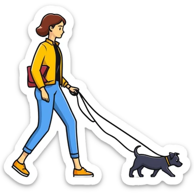 Woman walking a man on a leash with the man on all fours like a dog sticker