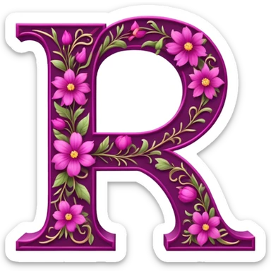 Magenta flowery romantic alphabet letter sticker