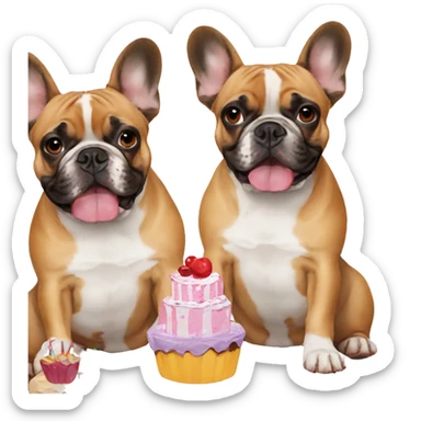 two french bulldogs birthday hats and cake sticker
