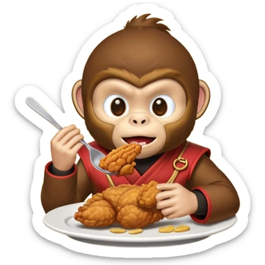 Ninja monkey sitting  eating fried chicken 4 piece  sticker