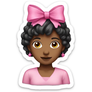 black haired girl wearing a pink crown with a pink bow  sticker