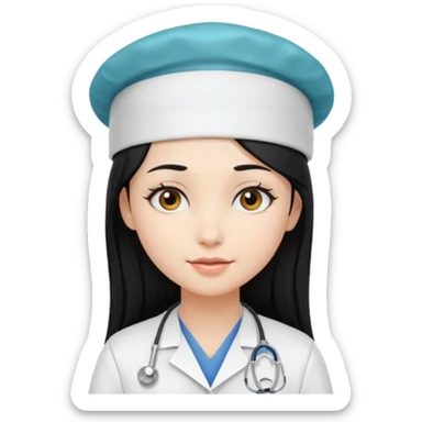 girl with long black hair with medicine degree and the tipical hat sticker