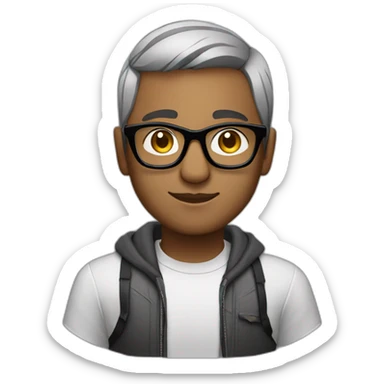 Indian dj with glasses short hair no moustache grey brown skin less hair sticker