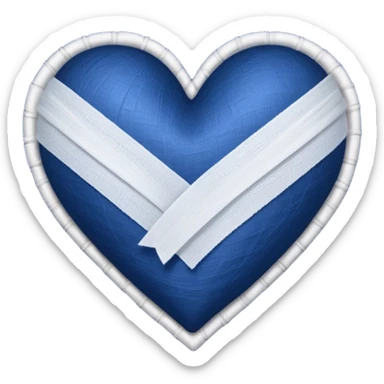 white gauze strip wrapped diagonally around a dark blue heart sticker