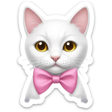 white cat wearing a pink bow  sticker