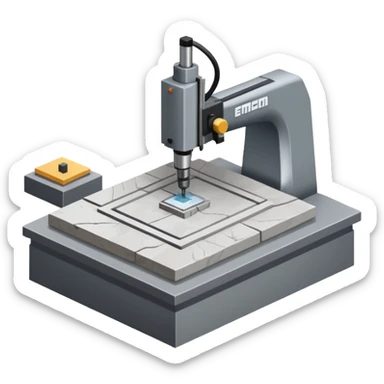 cnc machien curtting stone slab standing in a workshop isometric view sticker