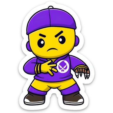 voodoo doll wearing wu-tang clan yellow and black outfit with W logo sticker