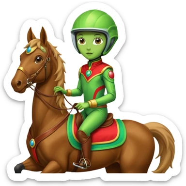 alien riding horse wearing racing cloth sticker