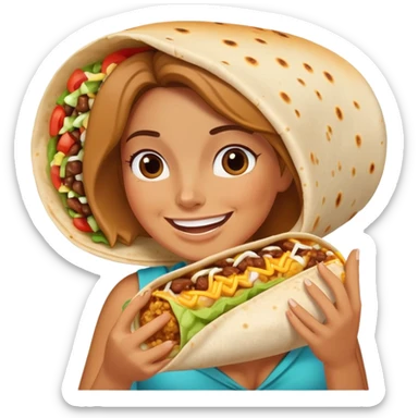 Women eating a fat burrito sticker