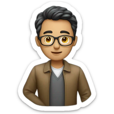 profesor joven pelo largo señalando una mac sticker