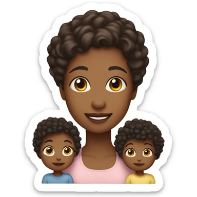 a mom with short dark brown curly hair and 2 babies one boy one girl sticker