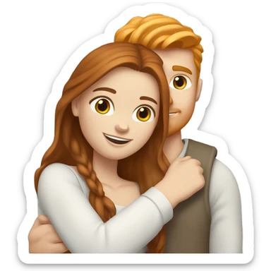 Realistic white girl with long brown hair and white boy with ginger bread and brown eyes hugging sticker