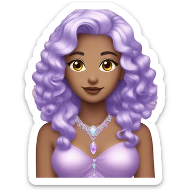 Gorgeous pastel Lady with purple-shiny-crystal-hair and tiara and necklace aesthetic sticker