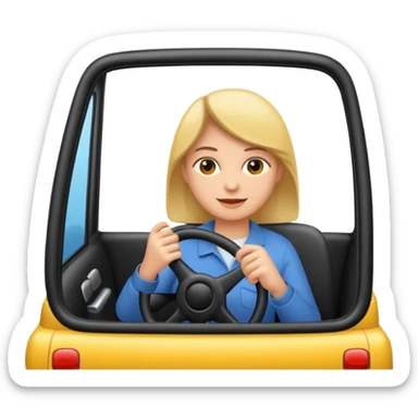 Crea un emoji con fondo transparente en PNG de una persona manejando un vehículo sticker