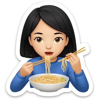 girl with black hair eating noodles sticker