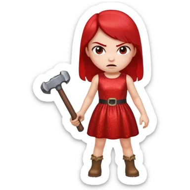 red glitter angry girl with a giant hammer sticker