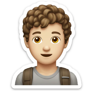 Young Boy with brown hair and brown eyes and white skin wearing a birthday hat sticker