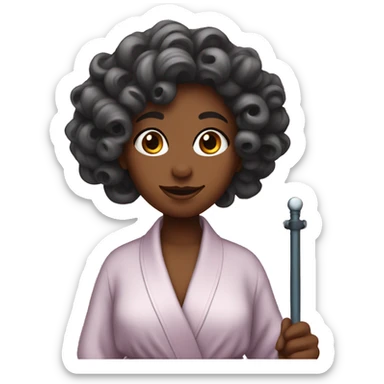 Girl with robe and curling her hair with curling rod sticker