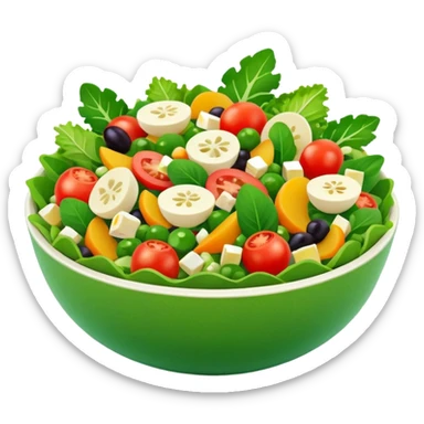 Salad community avatar in clean style illustration. Classic salads like Olivier, Greek or Tashkent, vibrant greens and colorful ingredients, simple shapes, flat design, high contrast, fresh and inviting. sticker