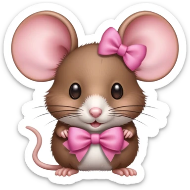 brown mice with a pink bow on the ear sticker