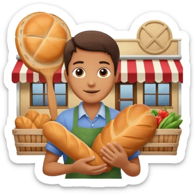 Shopper with bread loaf,Farmers’ Market, background bakery shop, market. sticker