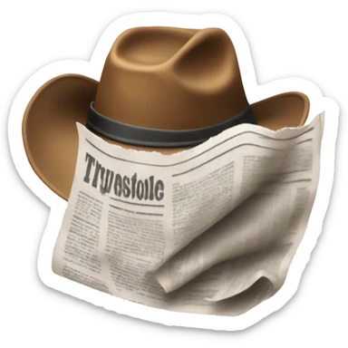 Cowboy hat hiding face with newspaper sticker