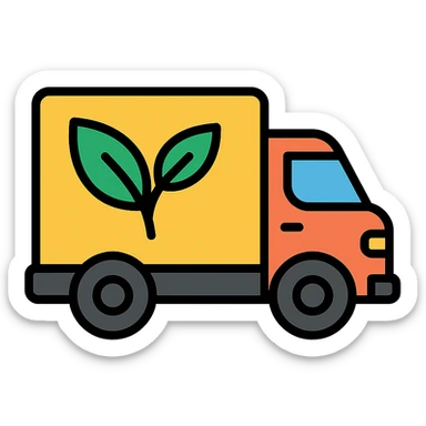 delivery truck with tea leaves, simple and bold ecommerce icon sticker
