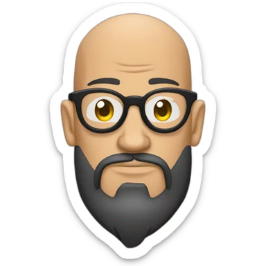 Tattooed bald man with beard and glasses, style Futurama sticker