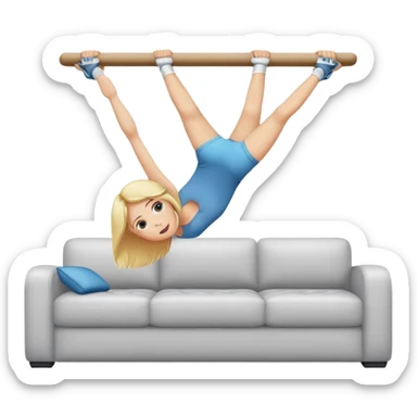 Cute blond in athletic clothes lifting a couch above her head sticker