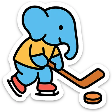 color outline icon of an elephant playing hockey sticker