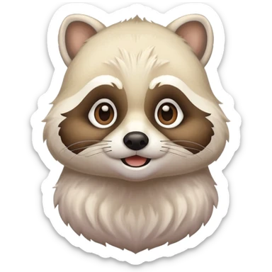 white racoon holding a human mustache sticker