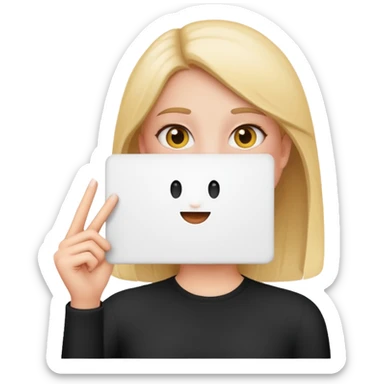close up of a girl holding a blank white sign, with her face and body visible on the side of the poster, emoji style sticker