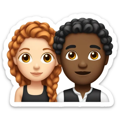 Girl with copper wavy hair and black man with French braids  sticker