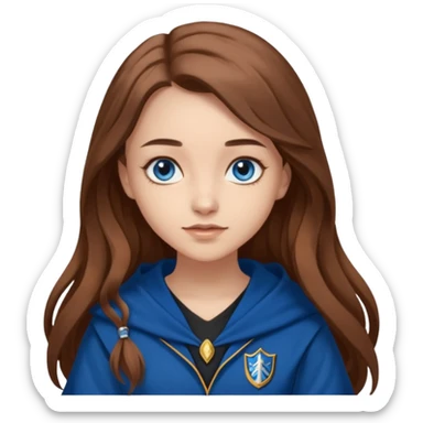 gorgeous Girl with light skin, blue eyes, long brown hair, wears a ravenclaw outfit sticker
