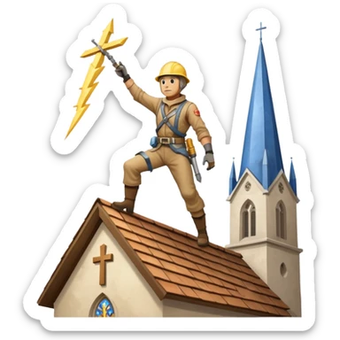 steeplejack man lightning strike on a church spire sticker