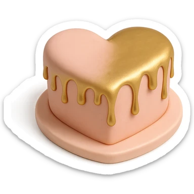 heart-shaped fondant cake with metallic gold drip sticker