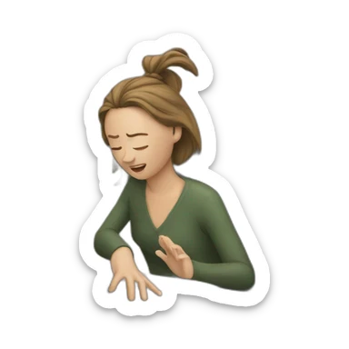 woman hitting head on a computer sticker