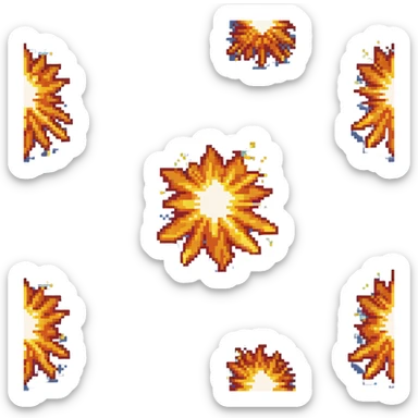 Bomberman explosion center tile animation frame 3, fading fiery explosion core, yellows and oranges, more transparency at edges, explosion starting to dissipate sticker