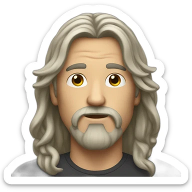 a dude with long hair and a mastash sticker