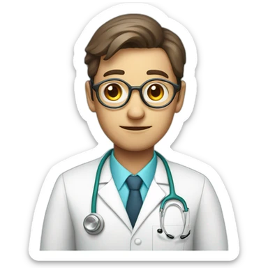 Doctor with round spectacles with large brain in his hand sticker
