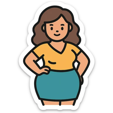 confident woman with a curvy figure, tasteful and stylized cartoon icon sticker
