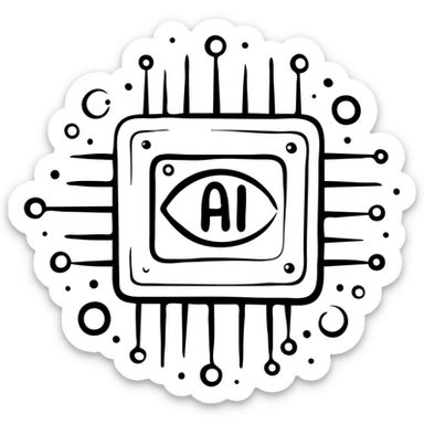 AI chip with binary code elements, simple tech representation sticker